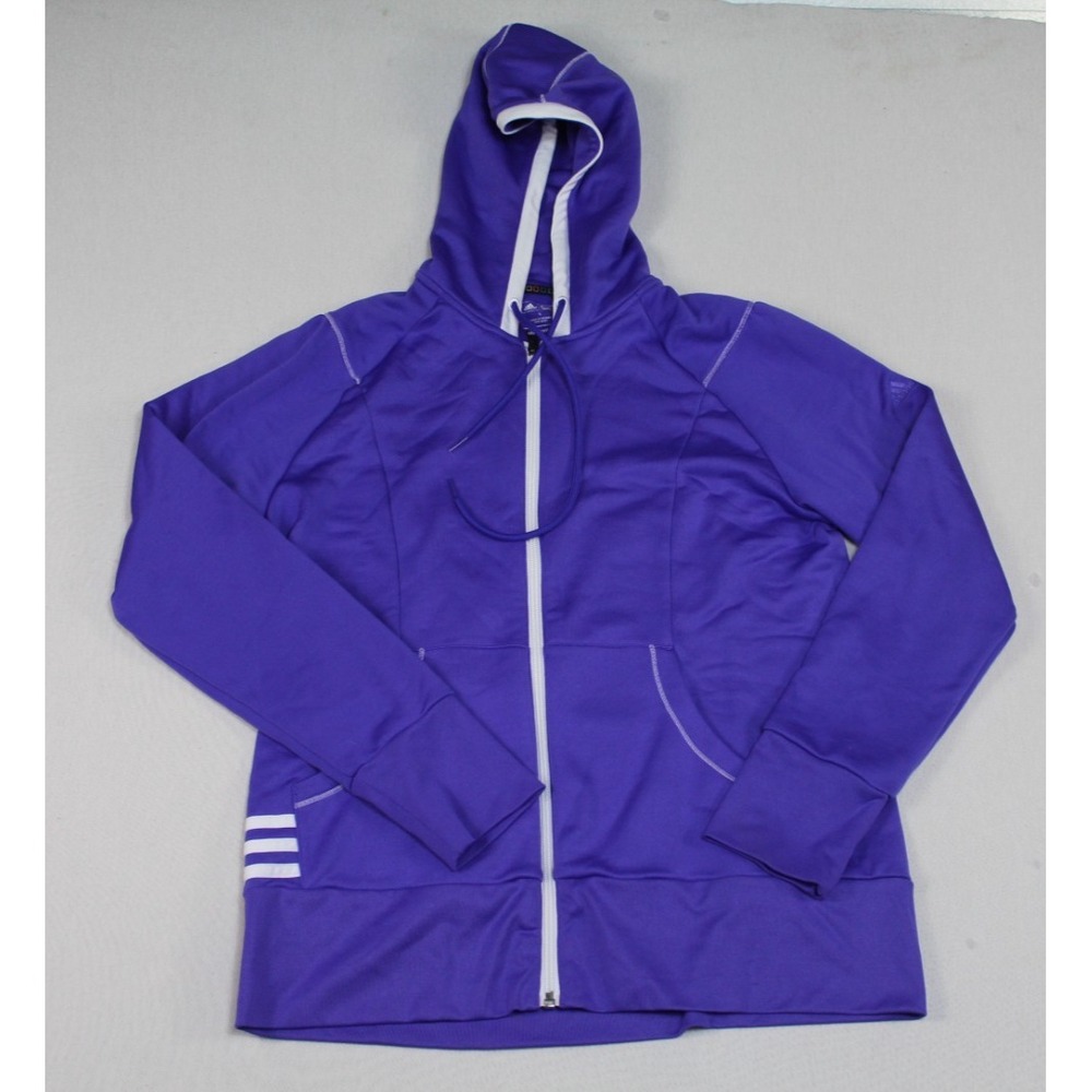 Adidas Golf Full Zip Hoodie Men Large Purple Excellent Three Stripes Pullover